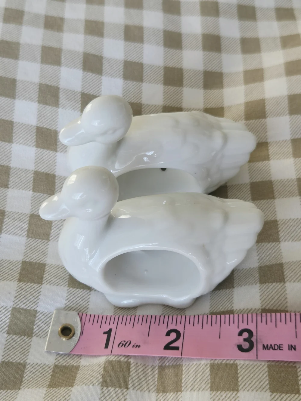 Vintage Set Of 2 White Ceramic / Porcelain Duck Napkin Rings